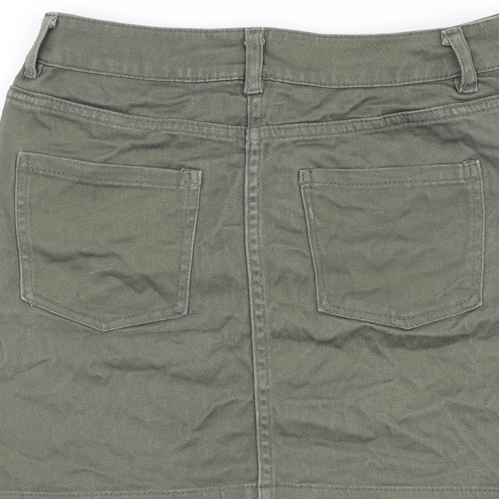 H&M Womens Green Cotton Mini Skirt Size 8 Zip
