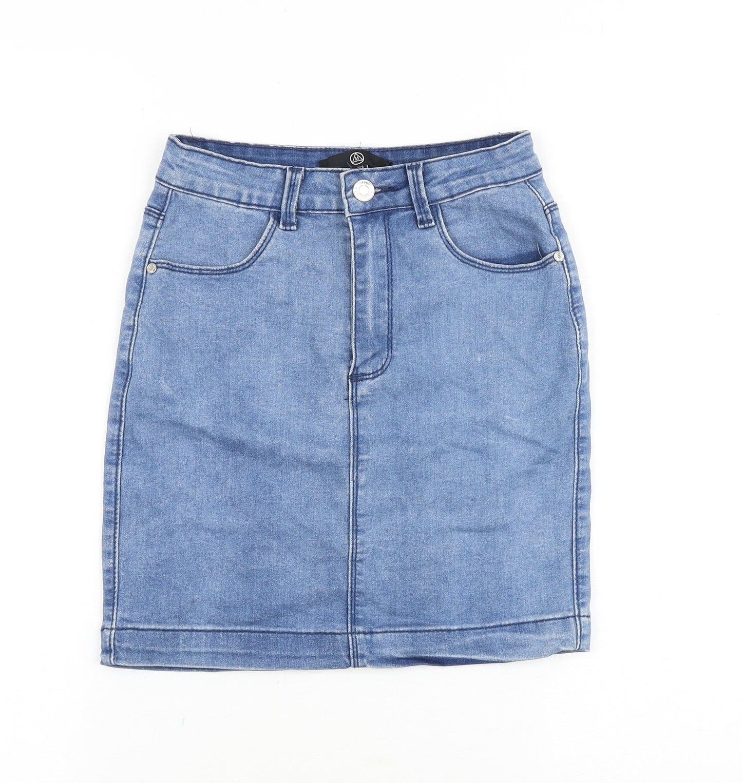 Missguided Womens Blue Cotton Straight & Pencil Skirt Size 6 Zip