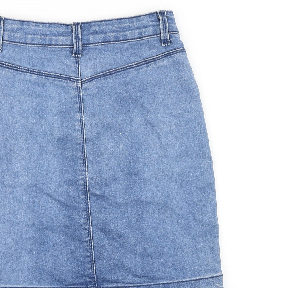 Missguided Womens Blue Cotton Straight & Pencil Skirt Size 6 Zip
