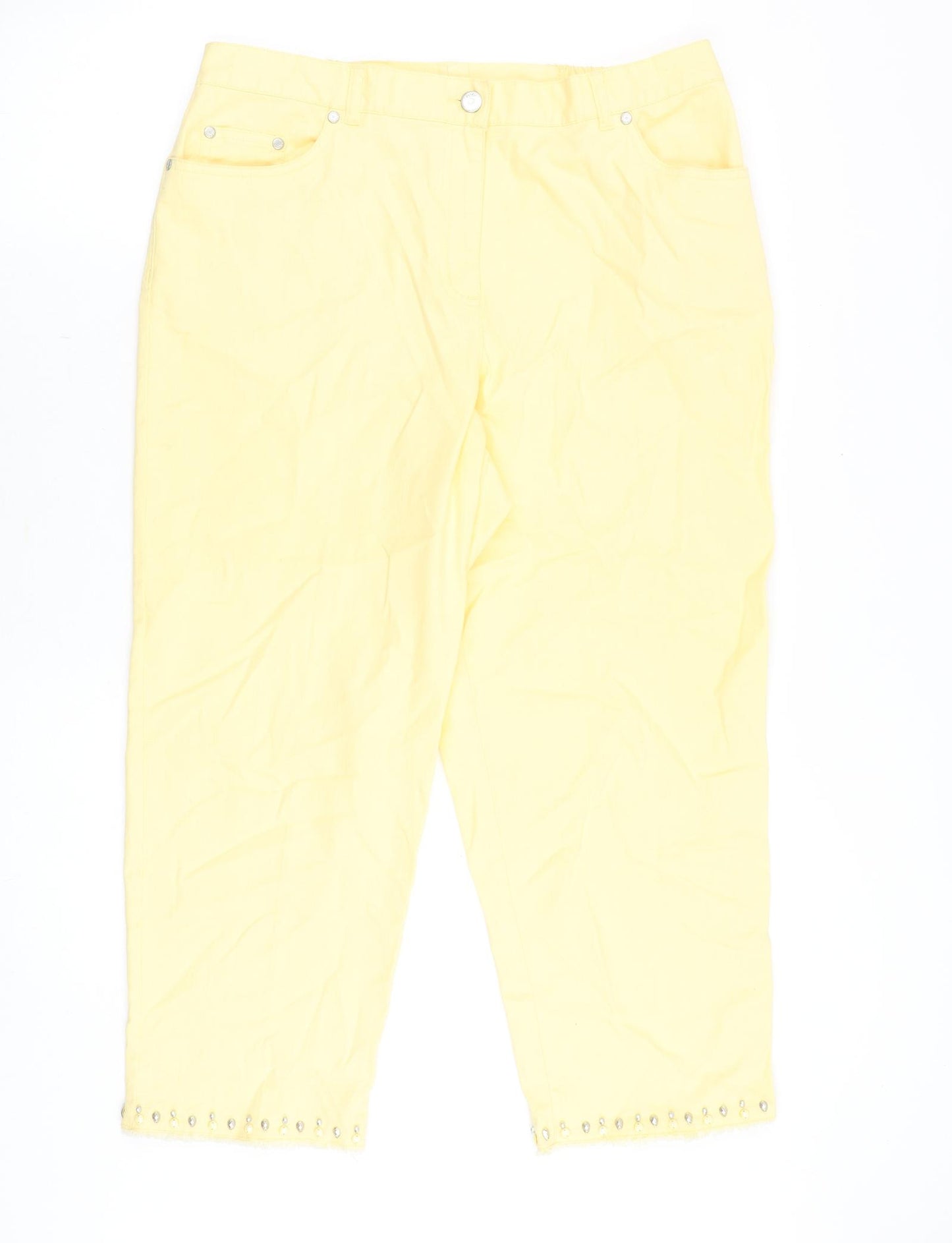 Preworn Womens Yellow Cotton Straight Jeans Size 34 in Regular Button