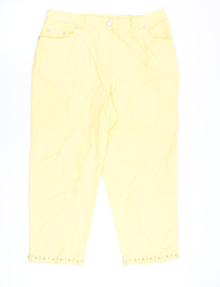 Preworn Womens Yellow Cotton Straight Jeans Size 34 in Regular Button