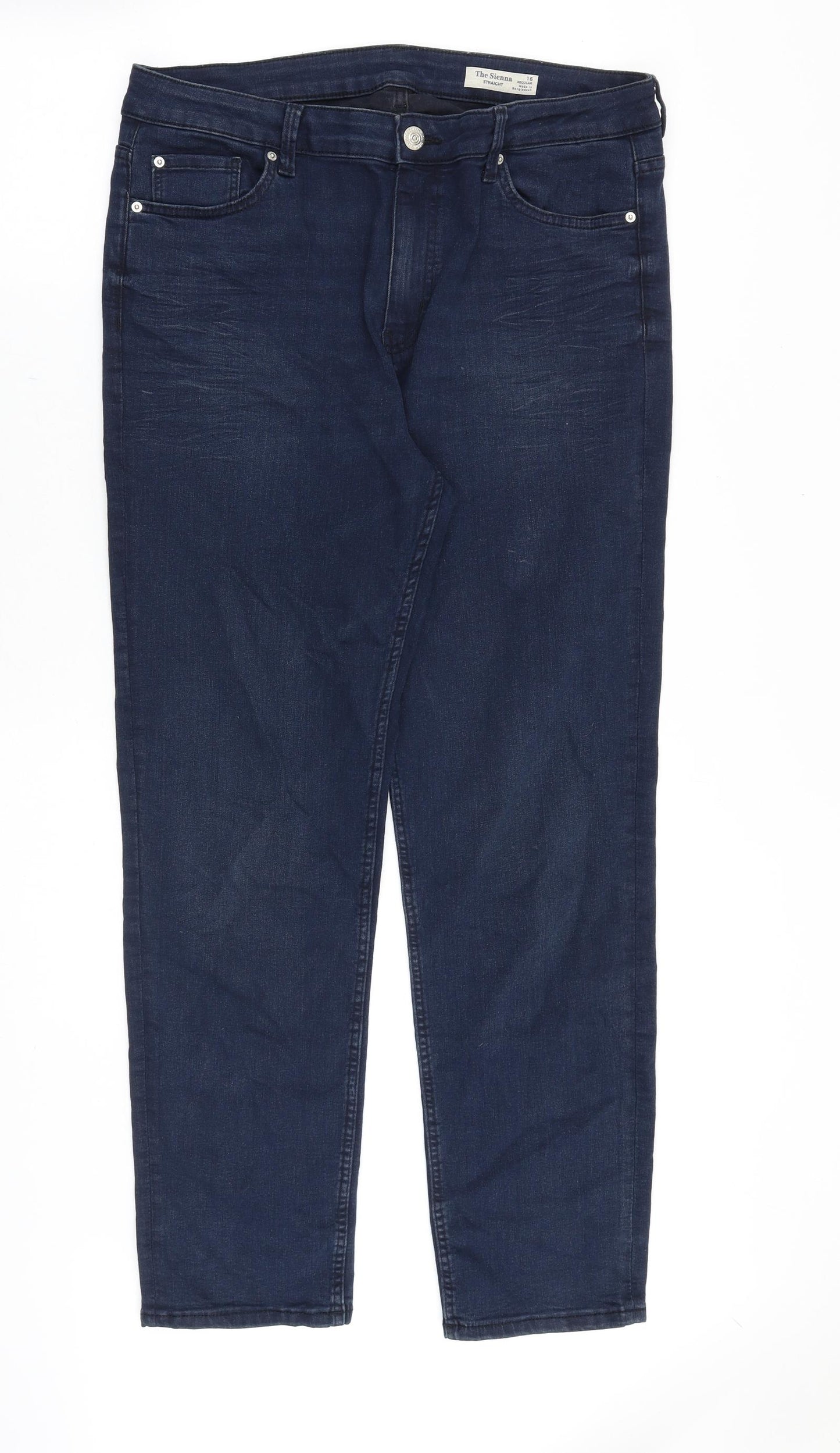 Marks and Spencer Womens Blue Cotton Straight Jeans Size 16 Regular Zip