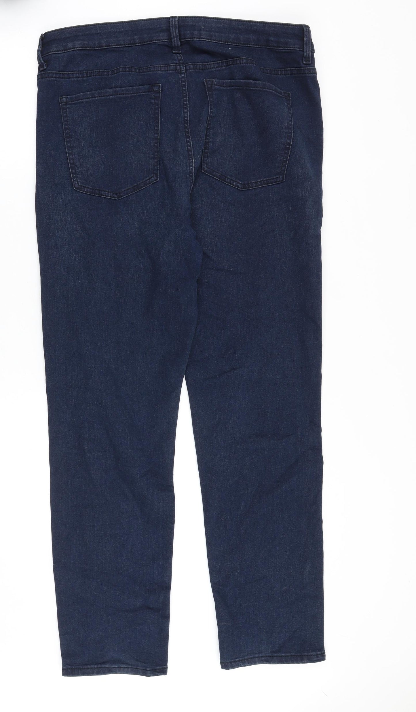 Marks and Spencer Womens Blue Cotton Straight Jeans Size 16 Regular Zip