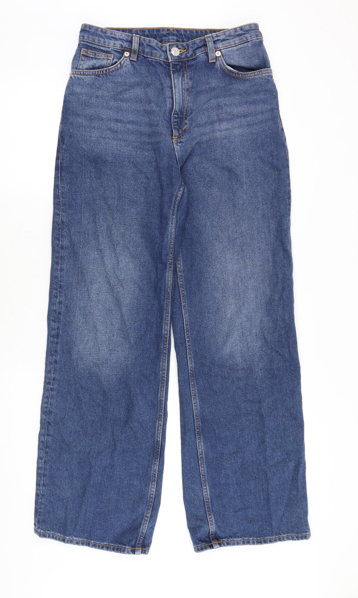 Monki Womens Blue Cotton Wide-Leg Jeans Size 30 in Regular Zip