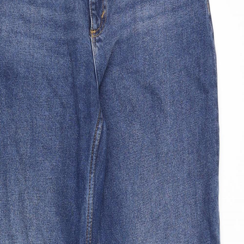 Monki Womens Blue Cotton Wide-Leg Jeans Size 30 in Regular Zip