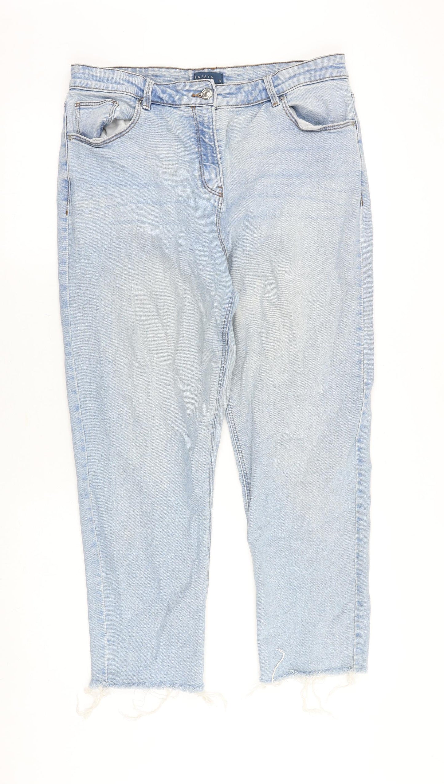 Papaya Womens Blue Cotton Straight Jeans Size 14 Regular Zip
