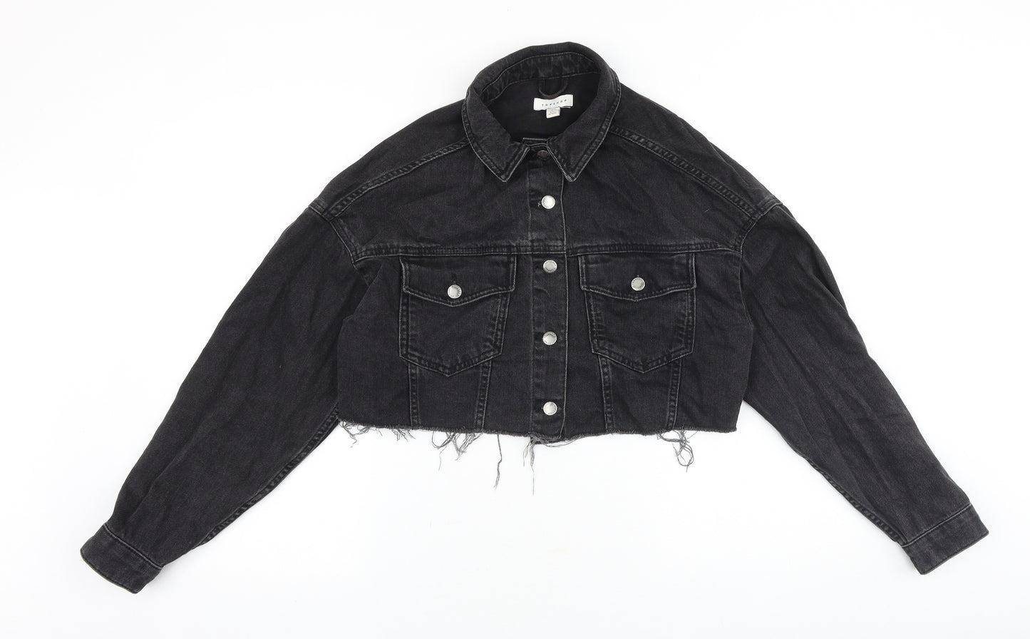 Topshop Womens Black Jacket Size 10 Button - Distressed