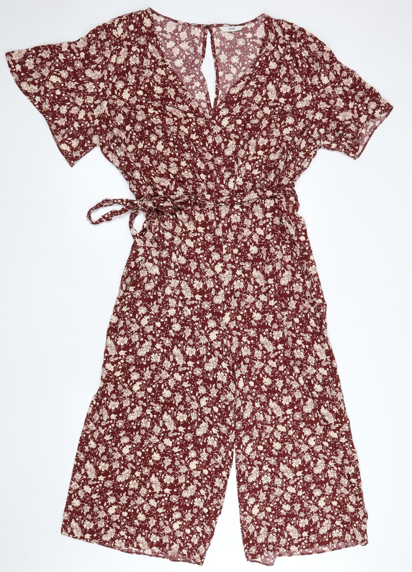 George Womens Red Floral Viscose Jumpsuit One-Piece Size 20 L20 in Button