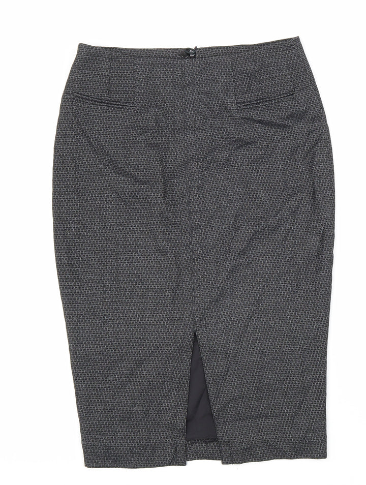 NEXT Womens Black Geometric Viscose Straight & Pencil Skirt Size 8 Zip