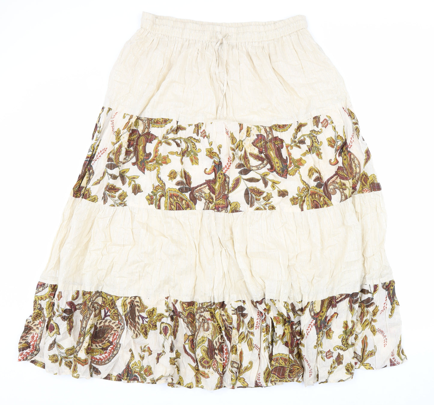 Casual Exclusive Womens Beige Geometric Cotton Peasant Skirt Size L Drawstring