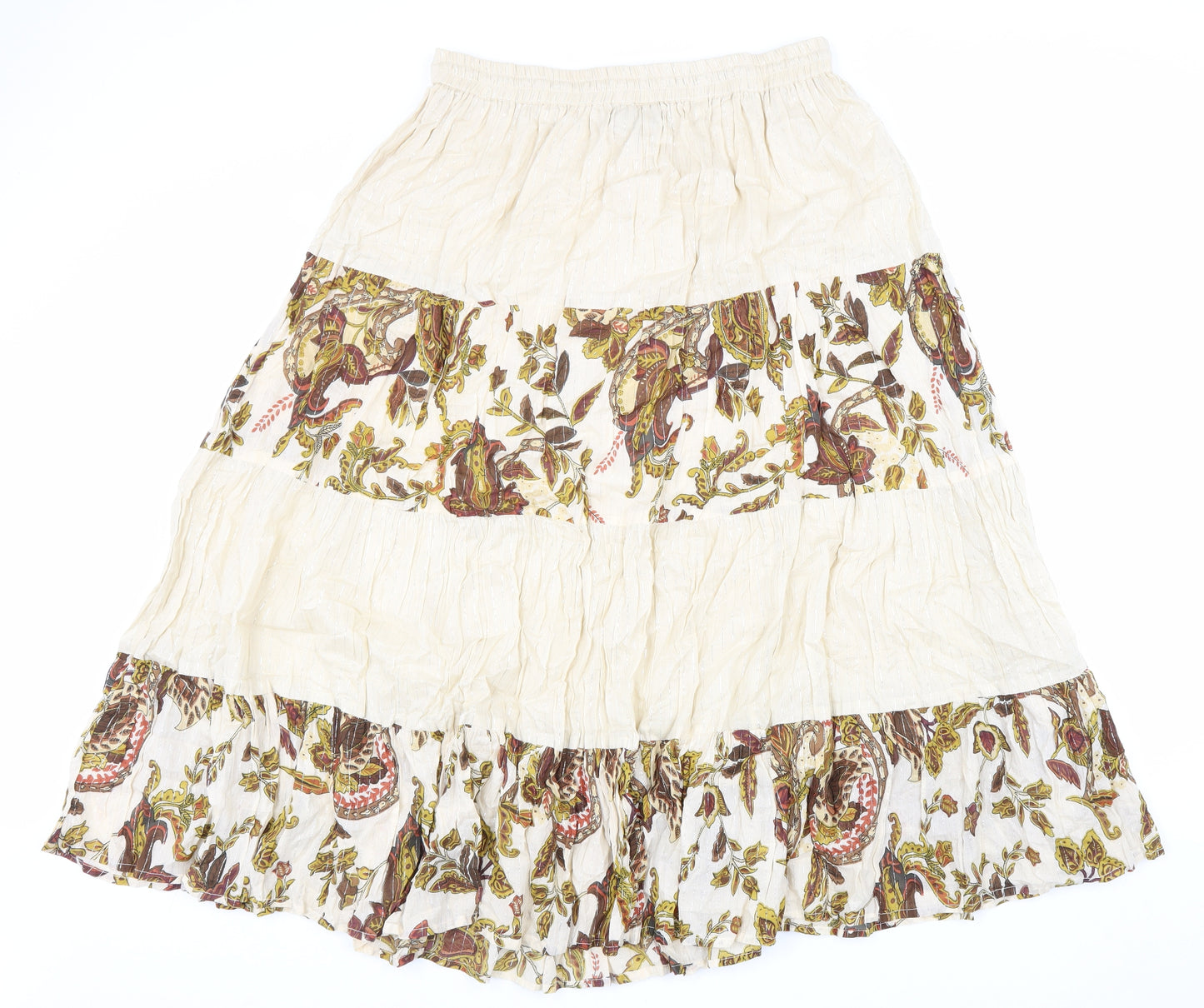 Casual Exclusive Womens Beige Geometric Cotton Peasant Skirt Size L Drawstring