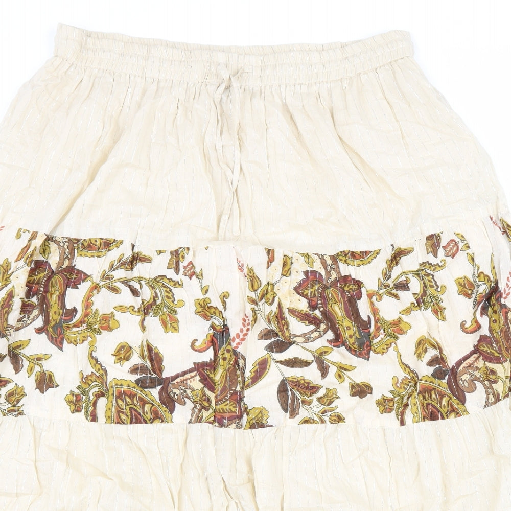Casual Exclusive Womens Beige Geometric Cotton Peasant Skirt Size L Drawstring