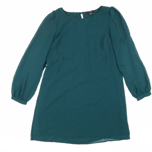 Atmosphere Womens Green Polyester Shift Size 10 Boat Neck Button