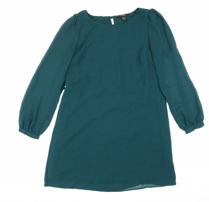Atmosphere Womens Green Polyester Shift Size 10 Boat Neck Button