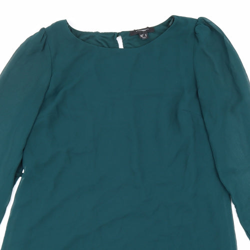 Atmosphere Womens Green Polyester Shift Size 10 Boat Neck Button