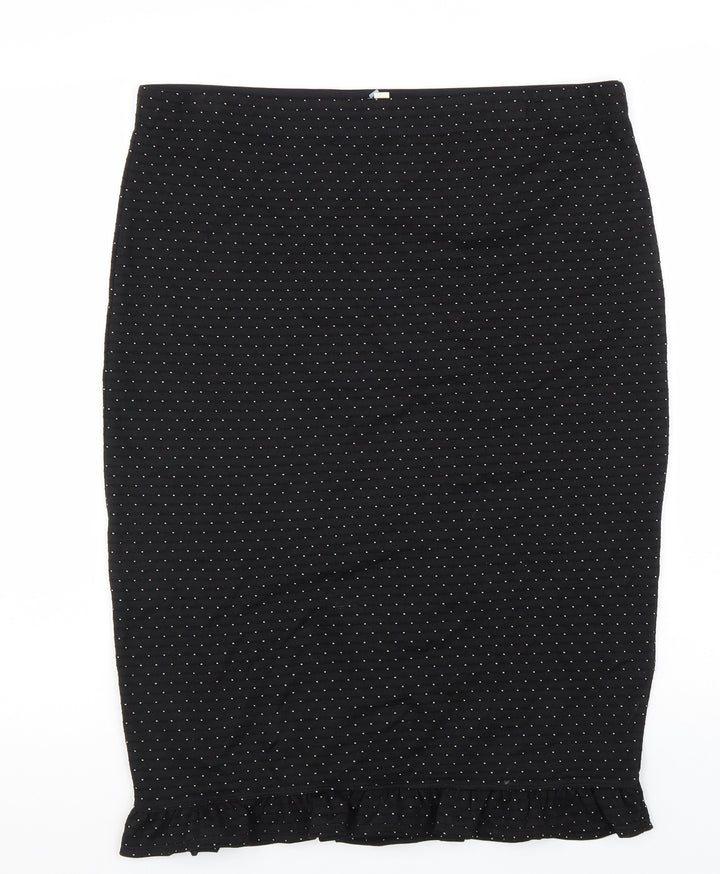 Max Studio Womens Black Polka Dot Rayon Trumpet Skirt Size L