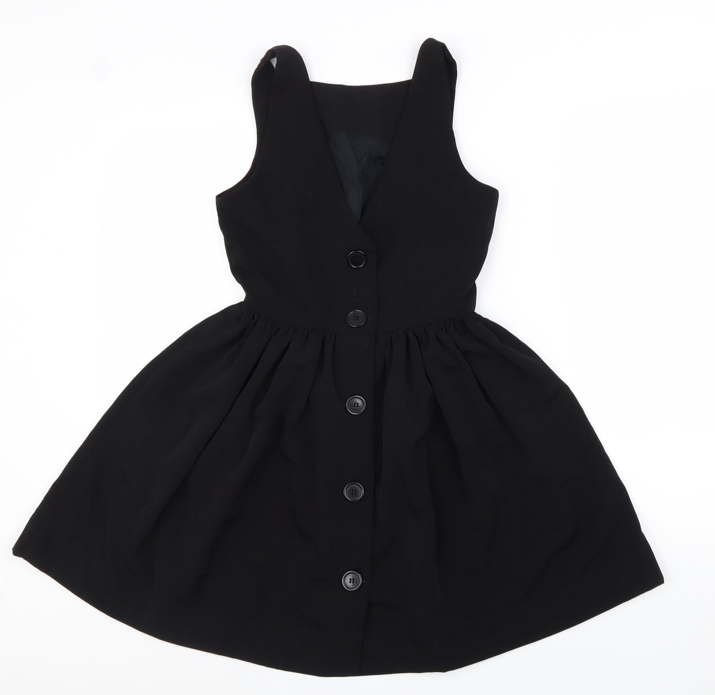 American Apparel Womens Black Polyester Skater Dress Size S V-Neck Button
