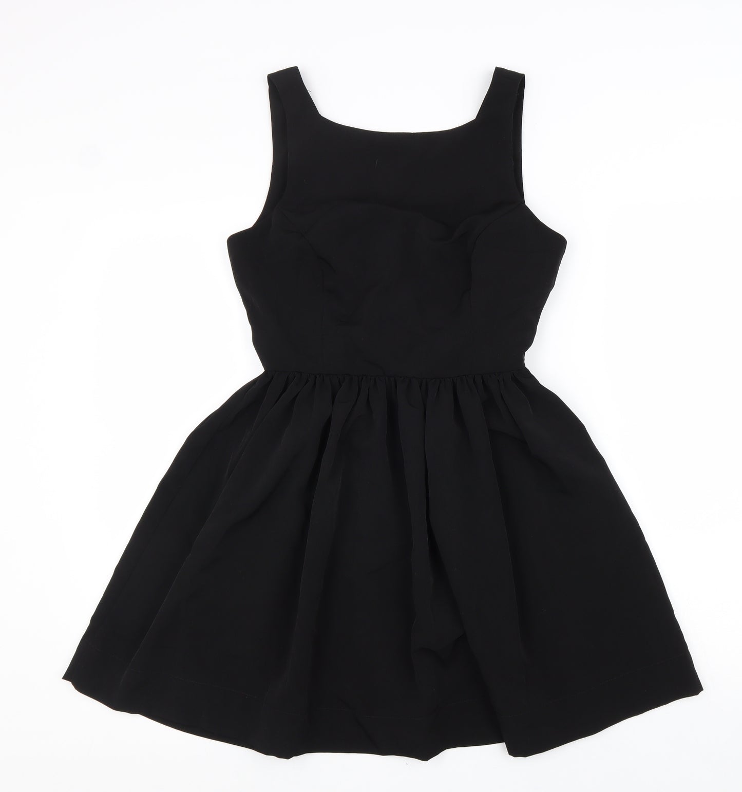 American Apparel Womens Black Polyester Skater Dress Size S V-Neck Button