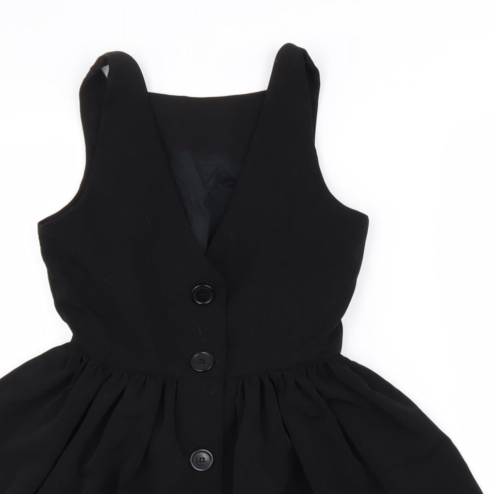 American Apparel Womens Black Polyester Skater Dress Size S V-Neck Button