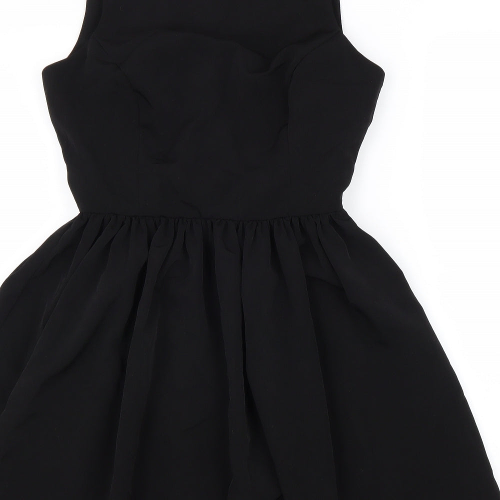 American Apparel Womens Black Polyester Skater Dress Size S V-Neck Button