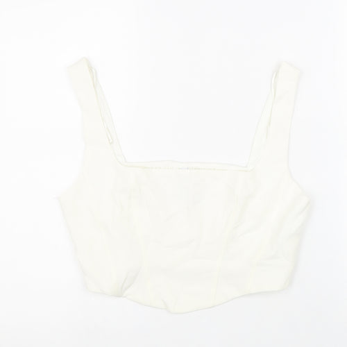 Stradivarius Womens White Polyester Cropped Tank Size L Square Neck