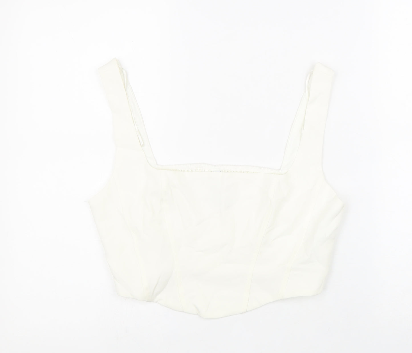 Stradivarius Womens White Polyester Cropped Tank Size L Square Neck