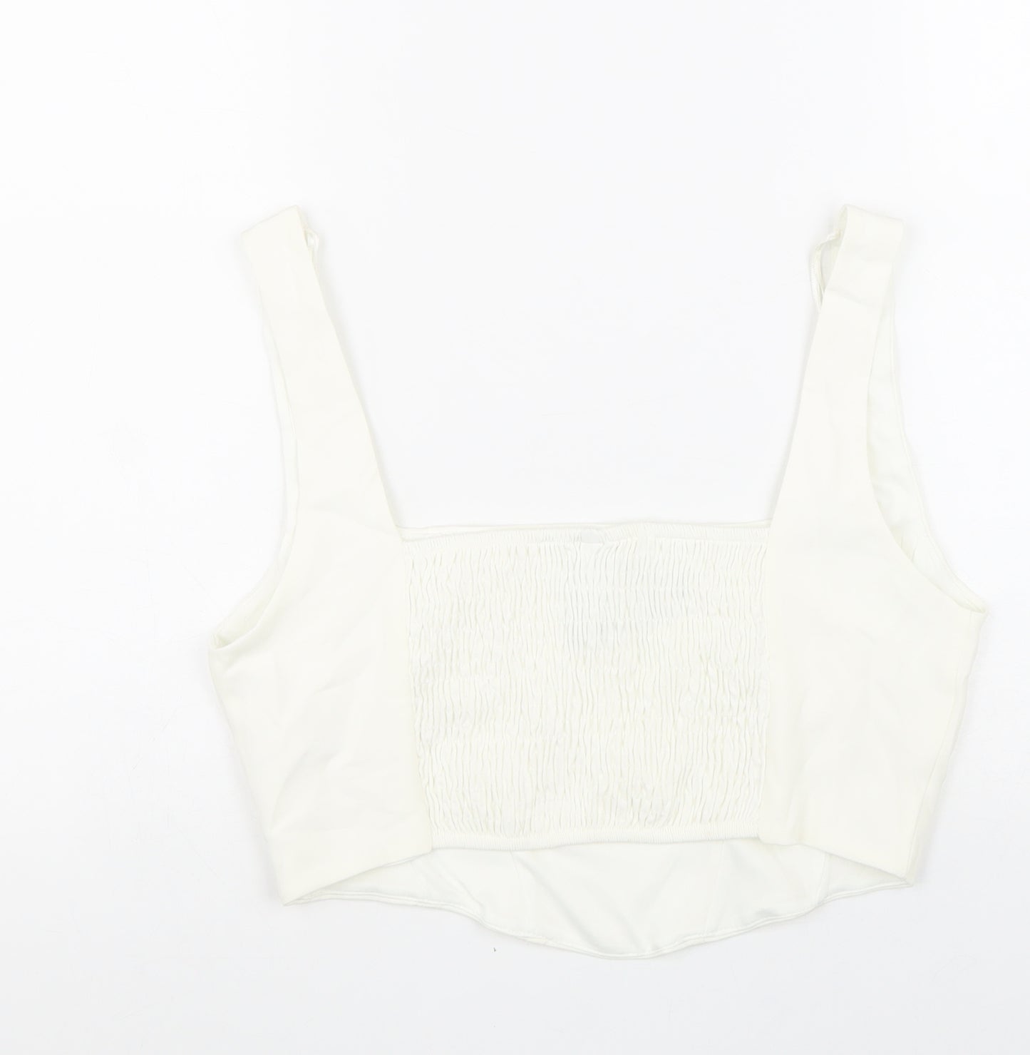 Stradivarius Womens White Polyester Cropped Tank Size L Square Neck