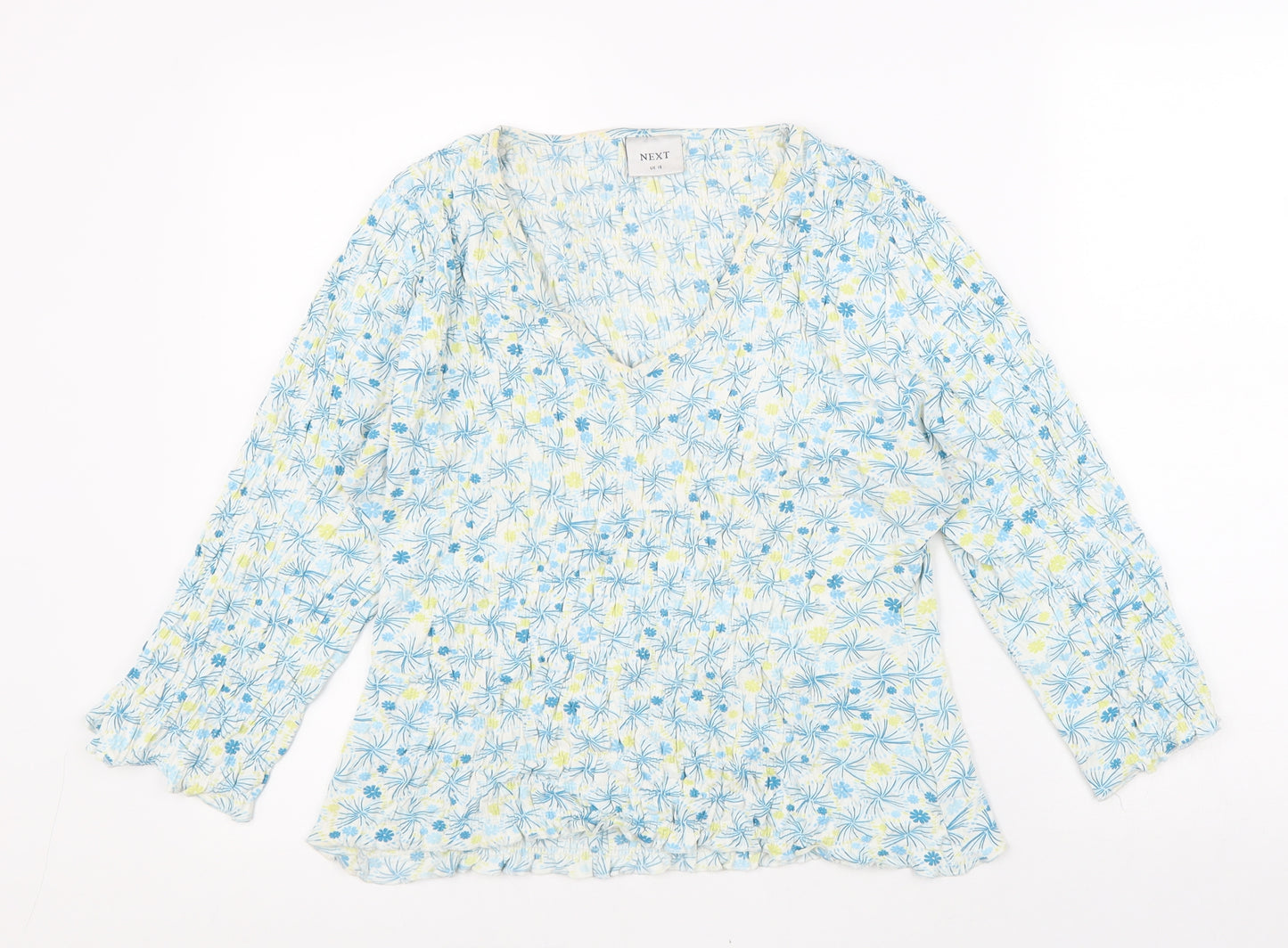 NEXT Womens Green Floral Nylon Basic Blouse Size 18 V-Neck