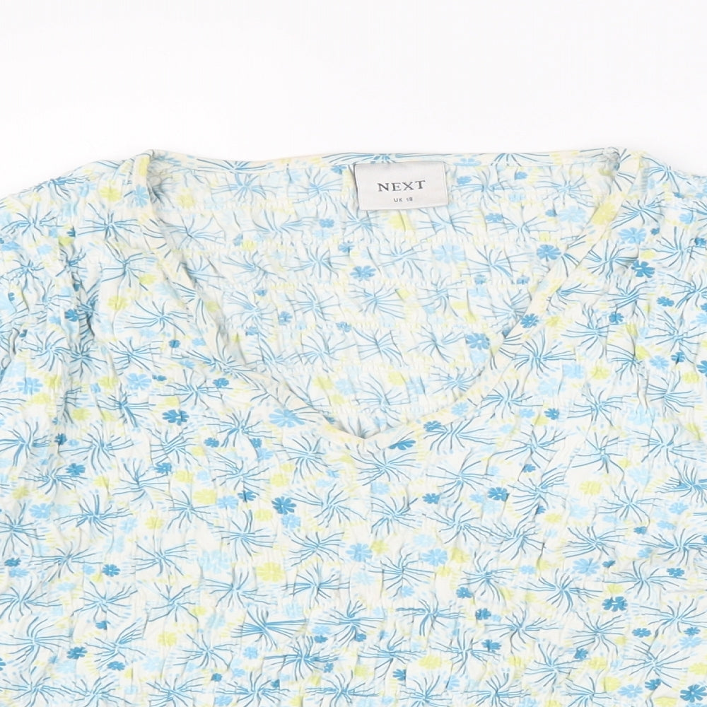 NEXT Womens Green Floral Nylon Basic Blouse Size 18 V-Neck
