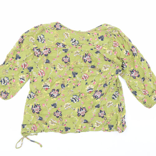 NEXT Womens Green Floral 100% Cotton Basic Blouse Size 14 Scoop Neck - Side Tie Detail