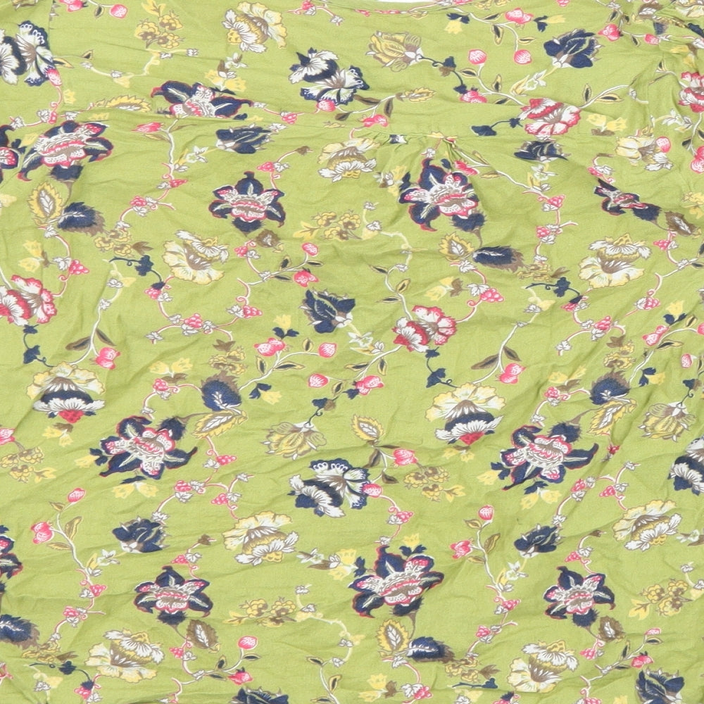 NEXT Womens Green Floral 100% Cotton Basic Blouse Size 14 Scoop Neck - Side Tie Detail