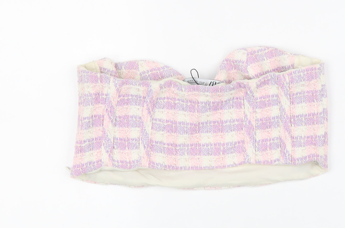Zara Womens Purple Plaid Cotton Cropped Tank Size M Off the Shoulder - Bandeau