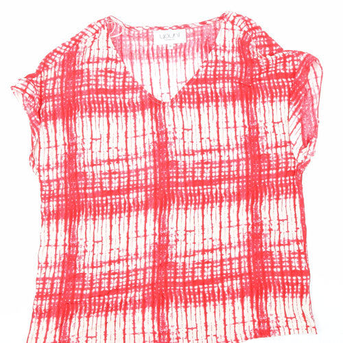 YOUH! Womens Red Geometric Viscose Basic Blouse Size 12 V-Neck