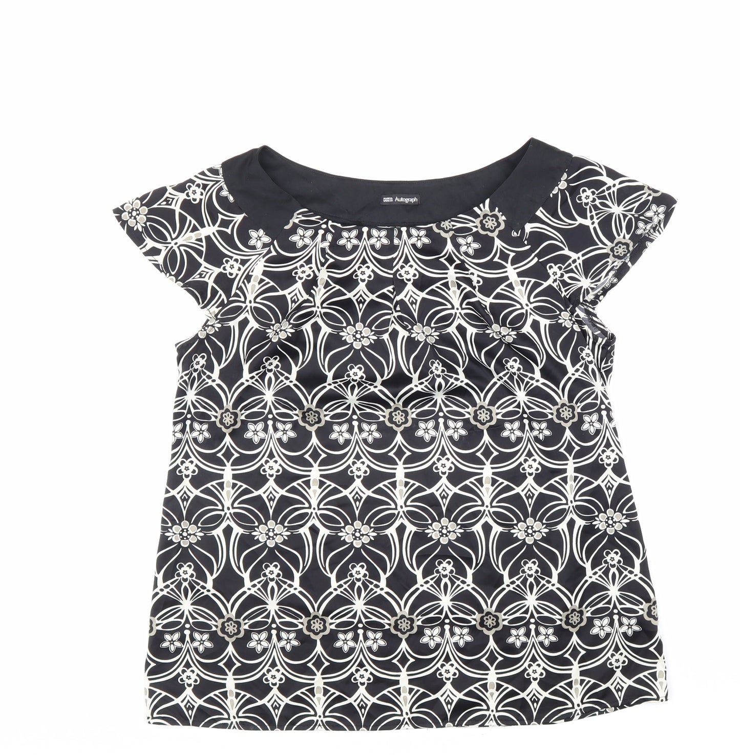 Autograph Womens Black Geometric Polyester Basic Blouse Size 12 Round Neck