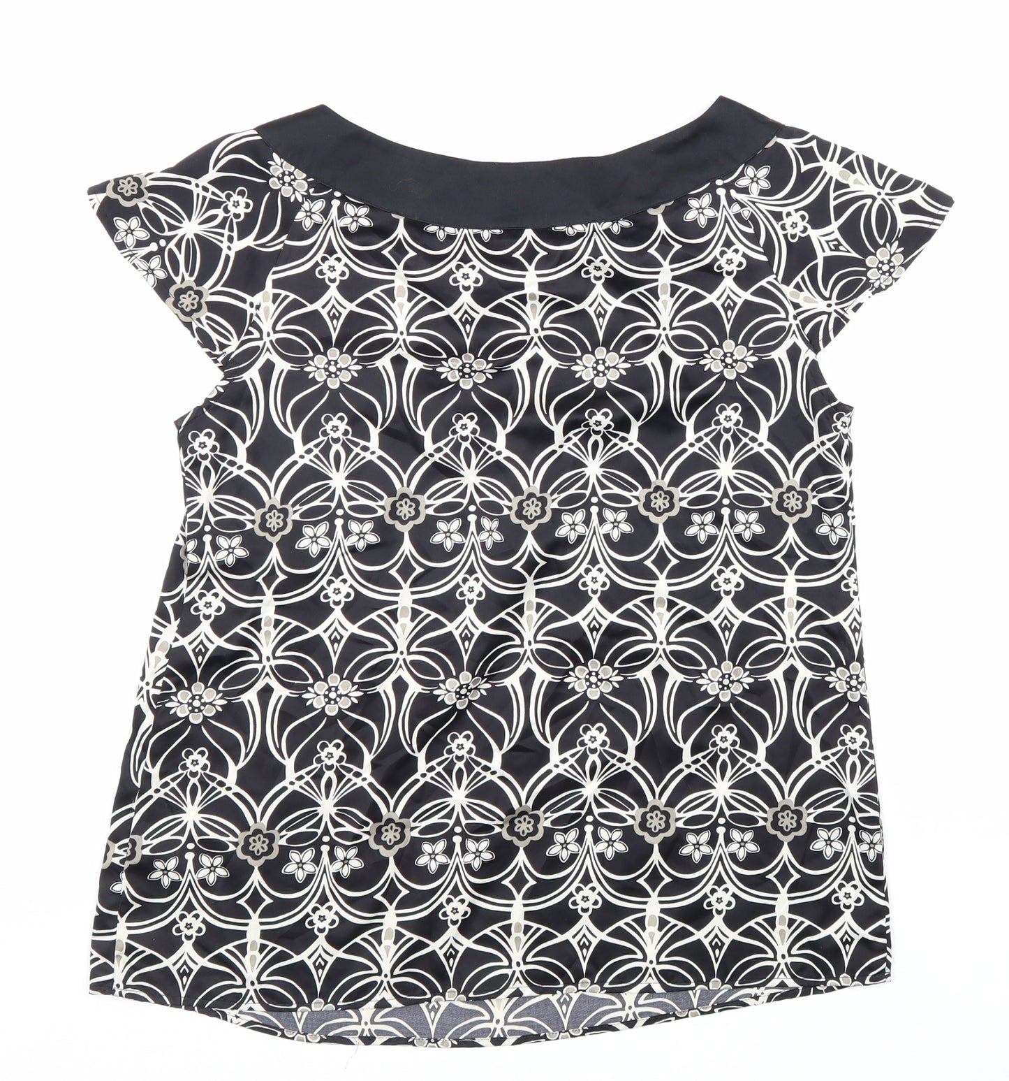 Autograph Womens Black Geometric Polyester Basic Blouse Size 12 Round Neck