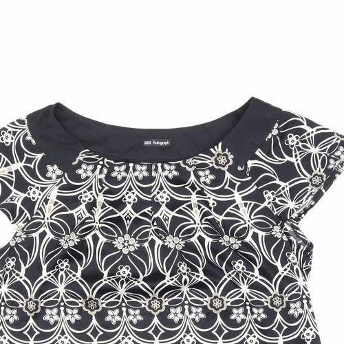 Autograph Womens Black Geometric Polyester Basic Blouse Size 12 Round Neck