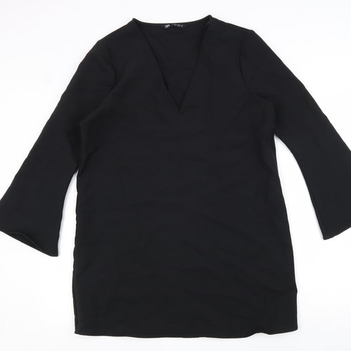 Zara Womens Black Polyester Shift Size L V-Neck Pullover