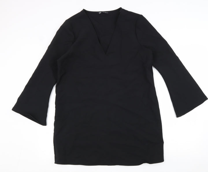 Zara Womens Black Polyester Shift Size L V-Neck Pullover