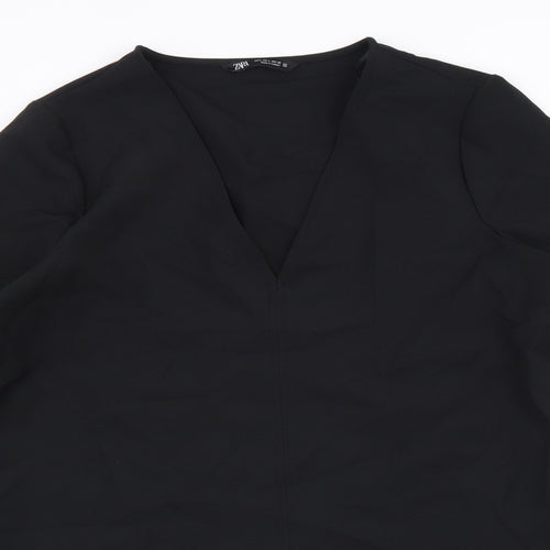 Zara Womens Black Polyester Shift Size L V-Neck Pullover
