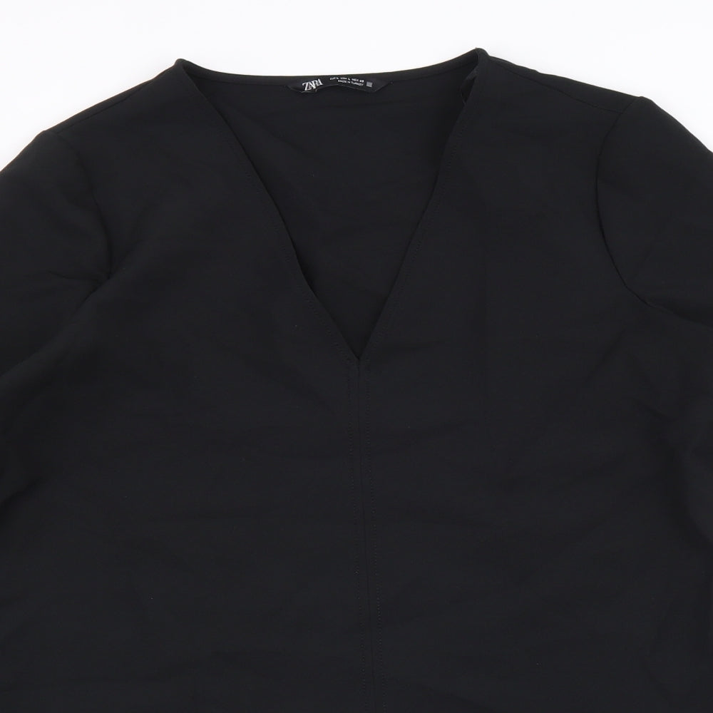 Zara Womens Black Polyester Shift Size L V-Neck Pullover