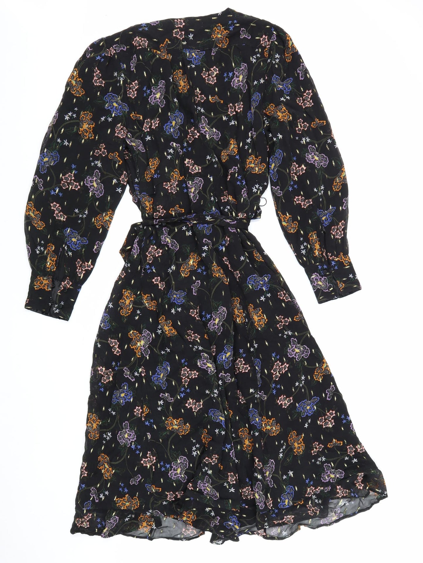 Per Una Womens Black Floral Polyester A-Line Size 14 V-Neck Zip
