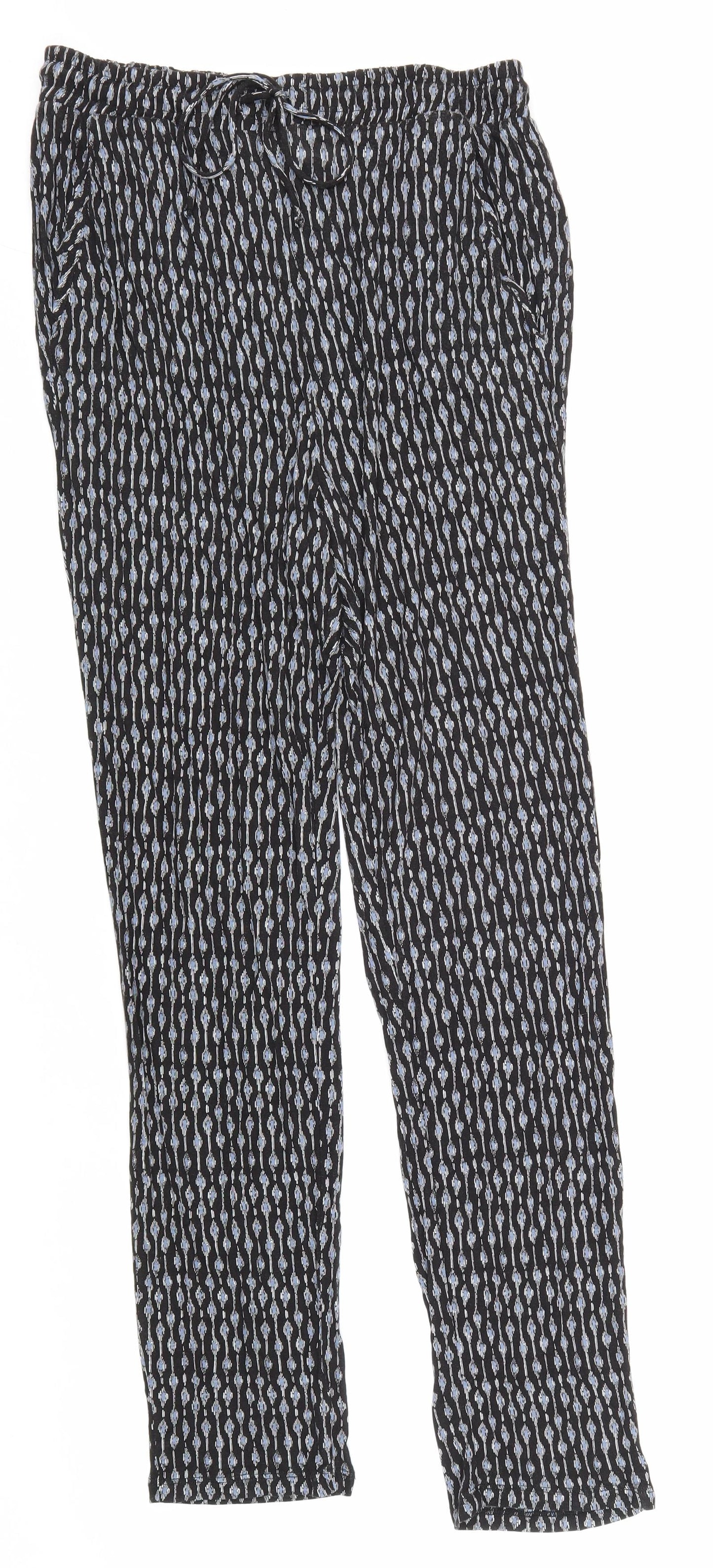 H&M Womens Black Geometric Viscose Trousers Size S L31 in Regular Tie