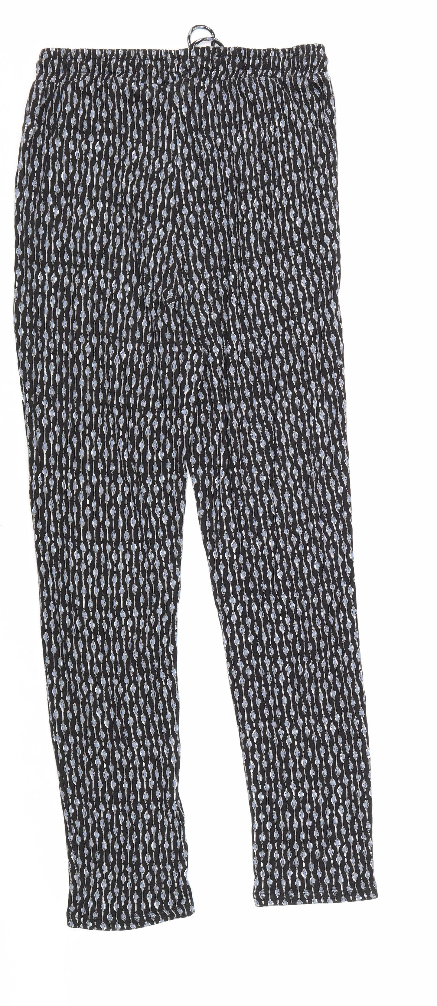 H&M Womens Black Geometric Viscose Trousers Size S L31 in Regular Tie