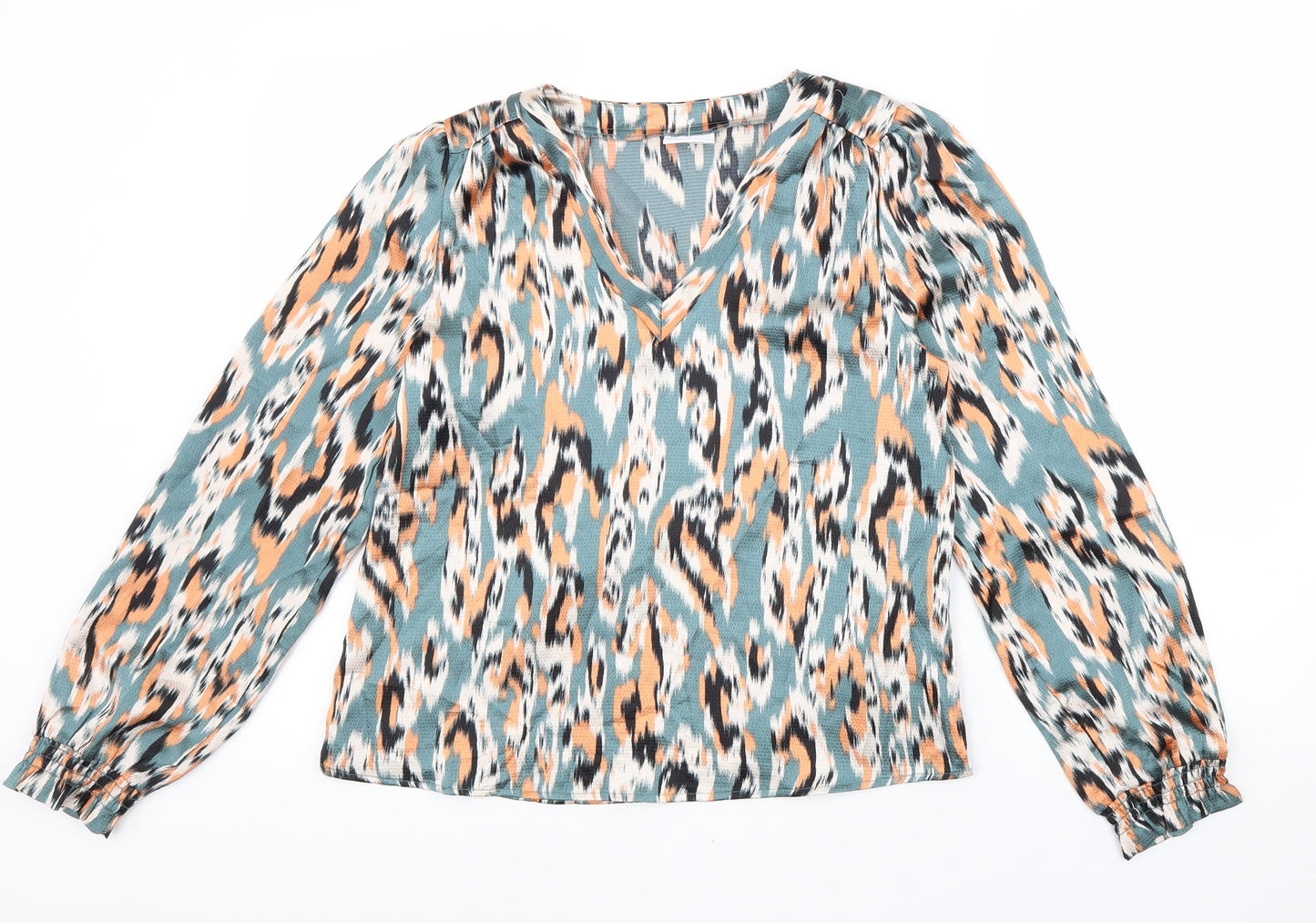 VILA Womens Multicoloured Geometric Polyester Basic Blouse Size 6 V-Neck