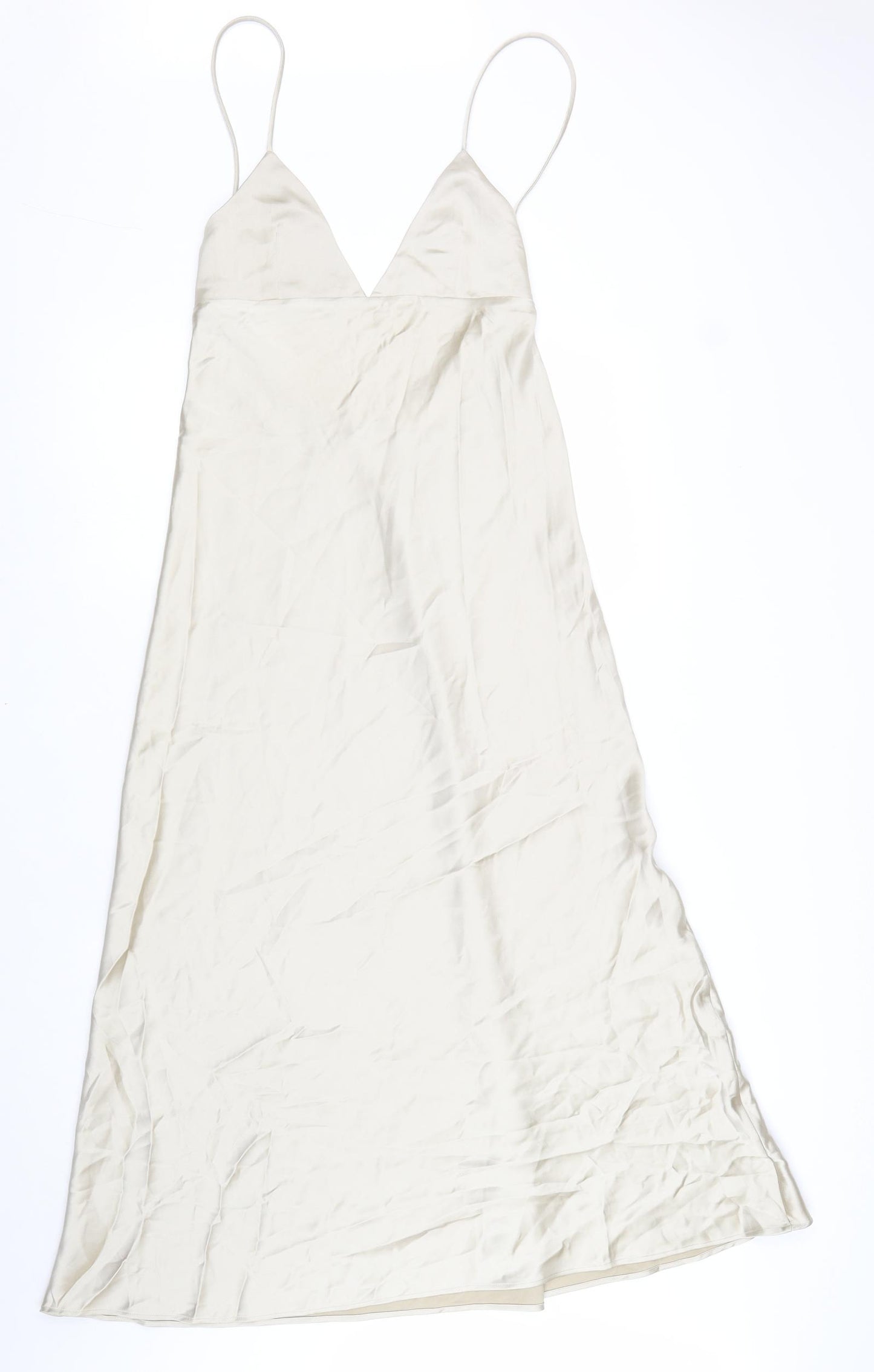 Zara Womens Gold Polyester Slip Dress Size S V-Neck Zip