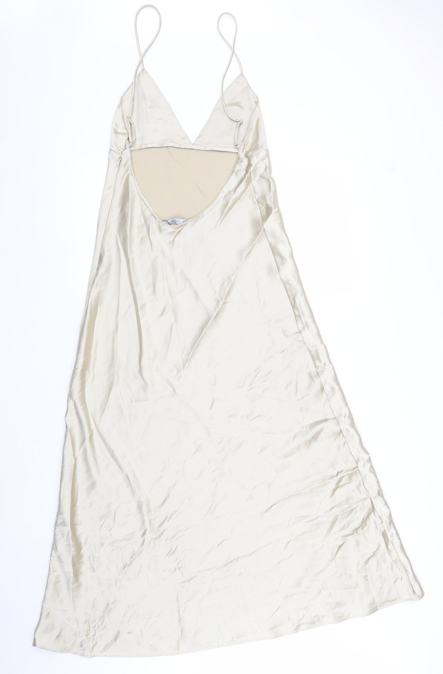 Zara Womens Gold Polyester Slip Dress Size S V-Neck Zip