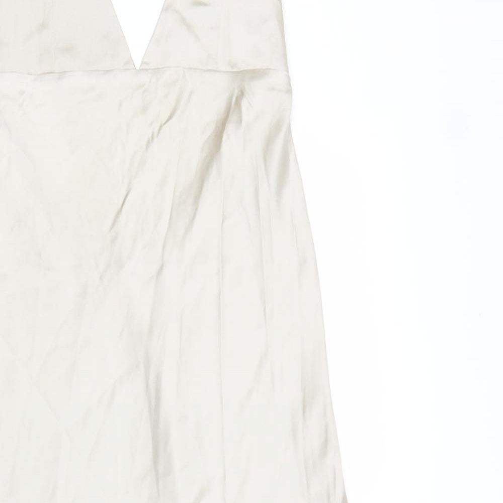 Zara Womens Gold Polyester Slip Dress Size S V-Neck Zip