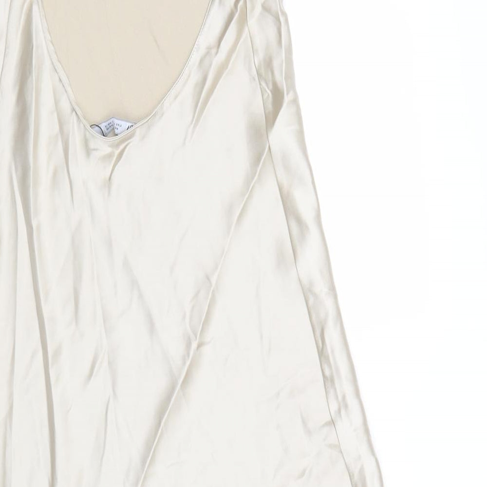 Zara Womens Gold Polyester Slip Dress Size S V-Neck Zip