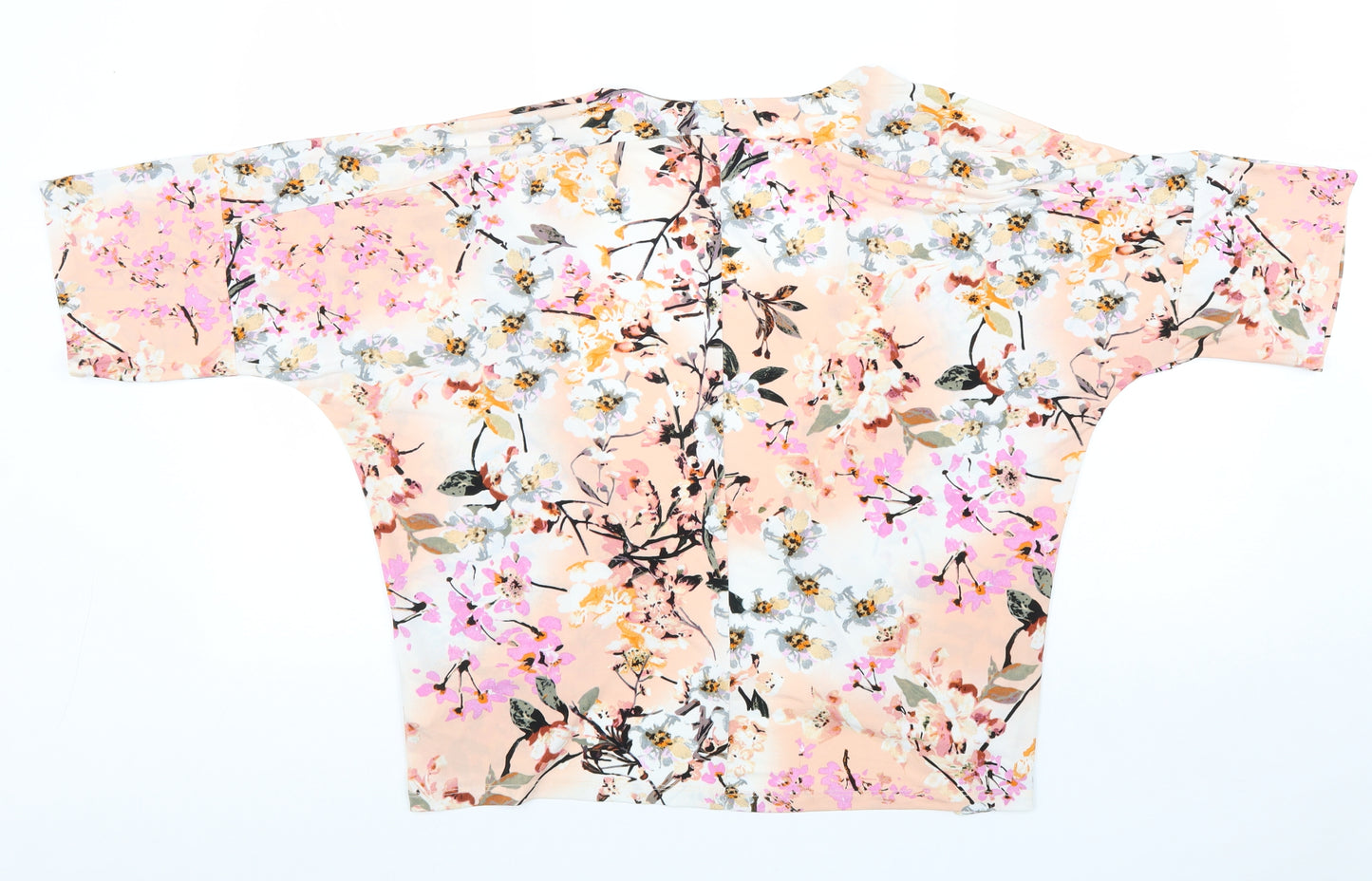 Warehouse Womens Pink Floral Polyester Kimono Blouse Size S V-Neck