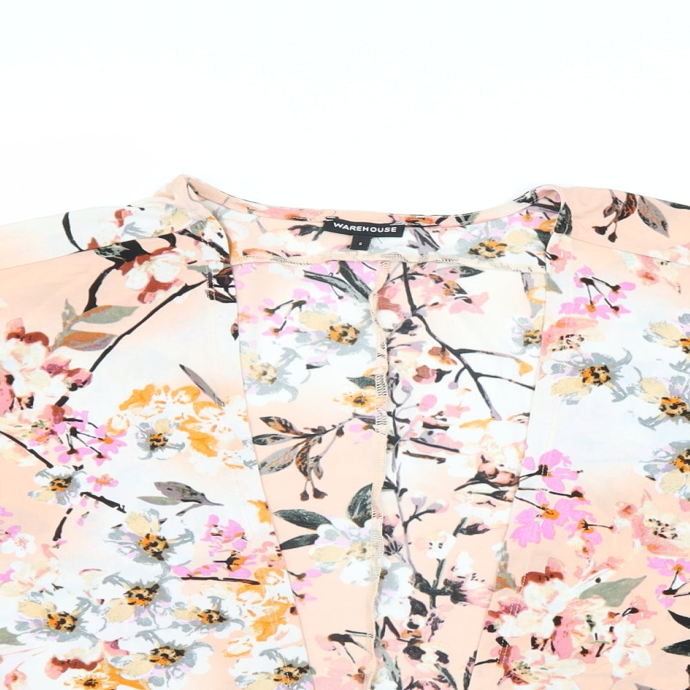 Warehouse Womens Pink Floral Polyester Kimono Blouse Size S V-Neck